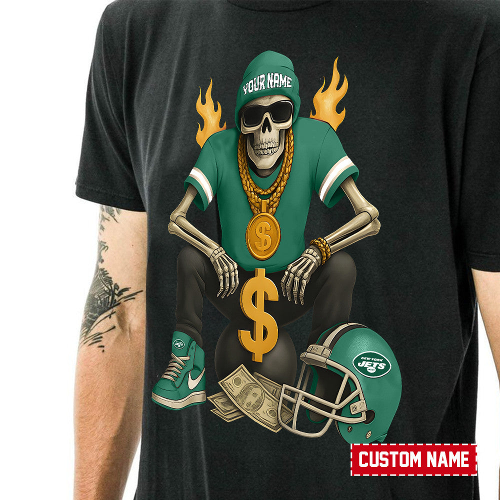 American Football Cool Skeleton Black Tshirt Personlized Name Gift For Fan 04