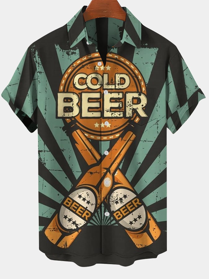 Stylish Oktoberfest beer print short sleeve shirt for men