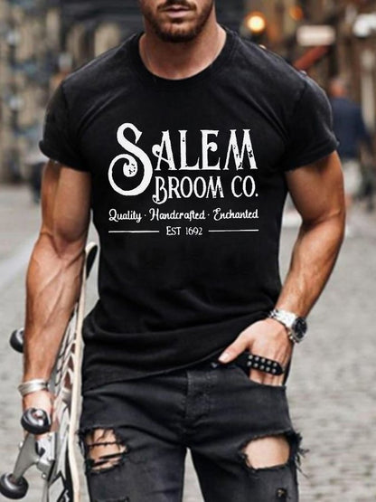 Men's Salem Broom Co Quality Handcrafted Enchanted Est 1692 Print T-Shirt