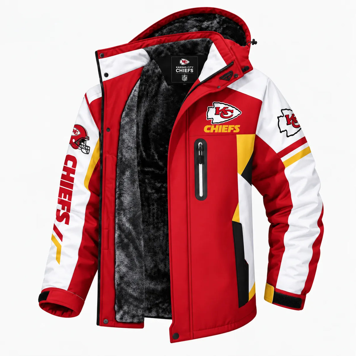 AEGE KANSAS CITY CHIEFS TEAM LOGO FOOTBALL GRAPHIC FLEECE LINED HOODED JACKET