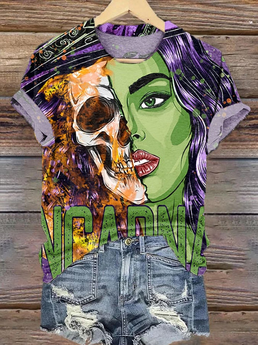 Women's Witch Print Casual Print T-Shirt