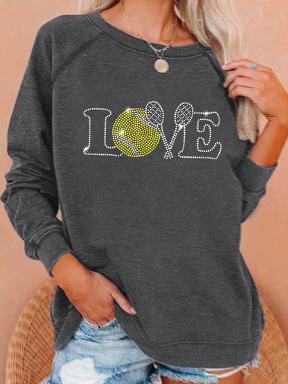 Women's love tennis rhinestone print sweatshirt