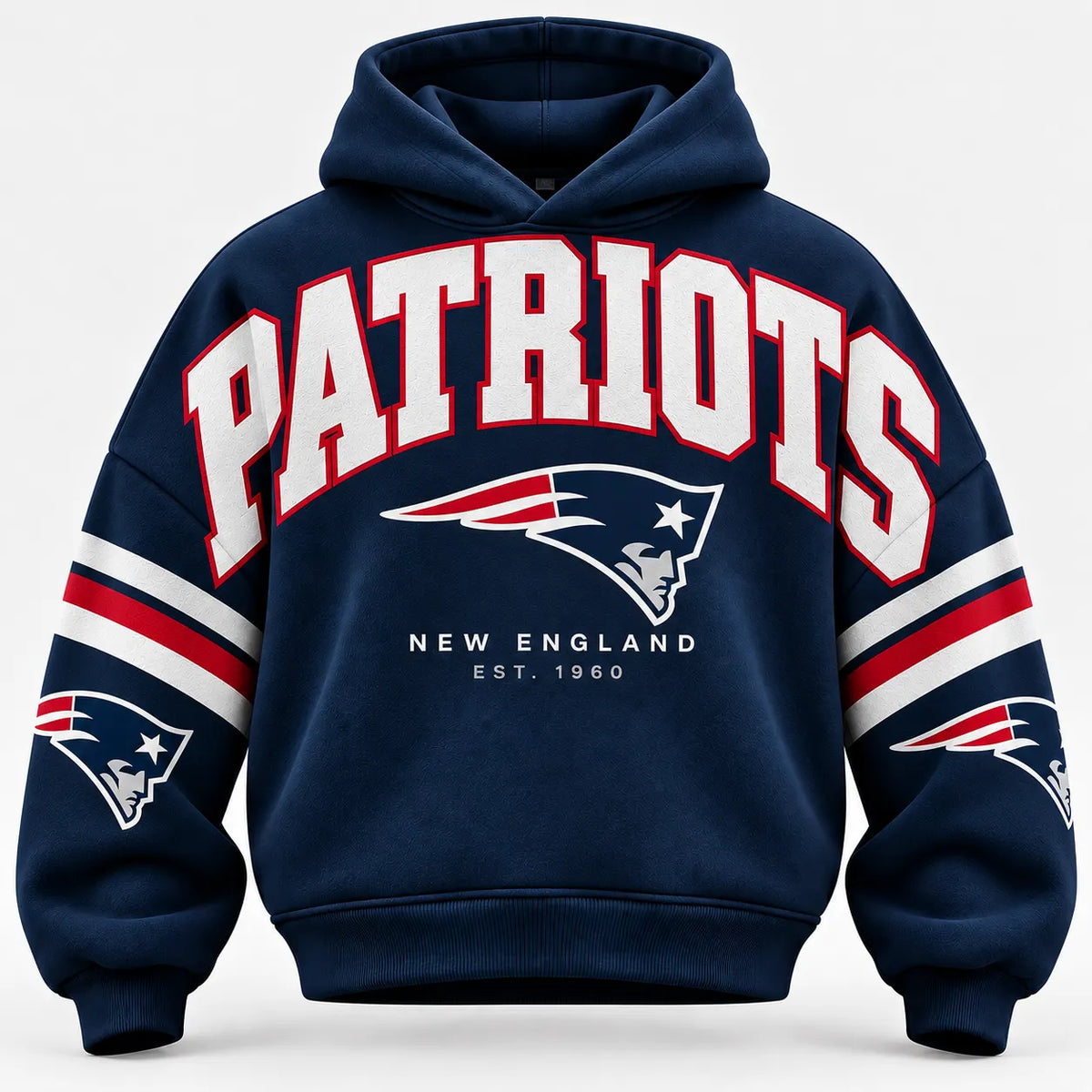 NEW ENGLAND PATRIOTS AIRY CLOUD FEEL OVERSIZED FOOTBALL GRAPHIC HOODIE