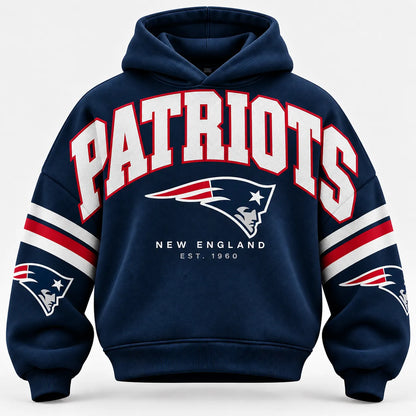 NEW ENGLAND PATRIOTS AIRY CLOUD FEEL OVERSIZED FOOTBALL GRAPHIC HOODIE