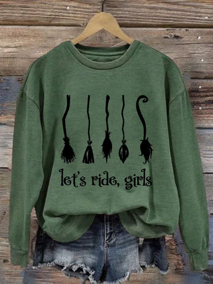 Women's Halloween Salem Witch Broom Let's Ride, Girls Casual Sweatshirt