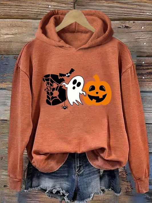 Women's Halloween Spooky Spider Boo Casual Hoodie