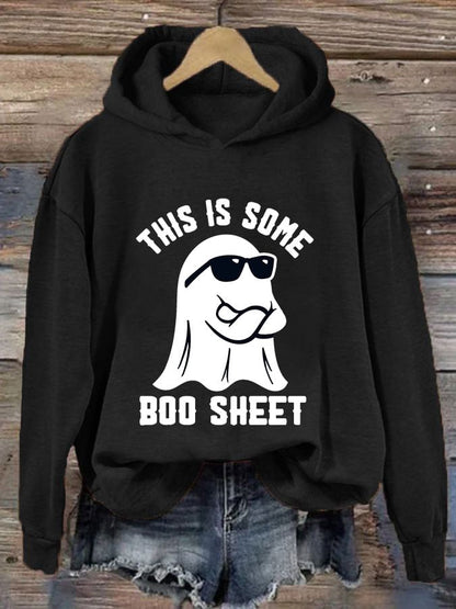 Women's Halloween This Is Some Boo Sheet Printed Casual Hooded Sweatshirt