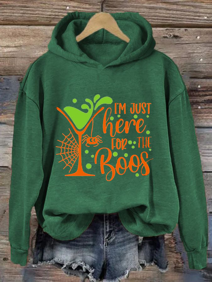 Women's Funny Halloween I’m Just Here for the Boos Printing Casual Hoodie