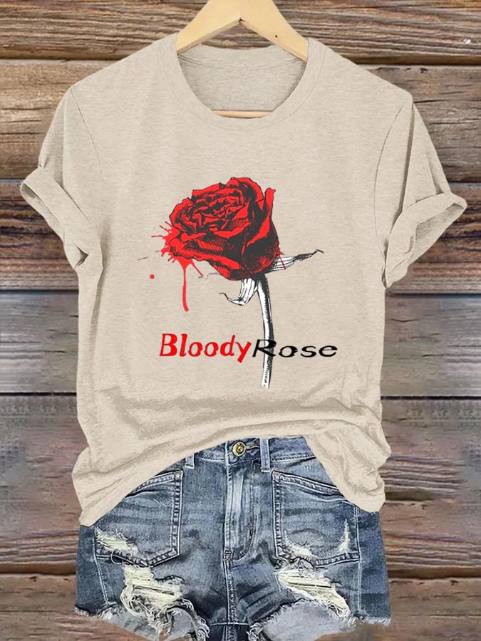 Women's Bloody Rose Print Casual T-Shirt