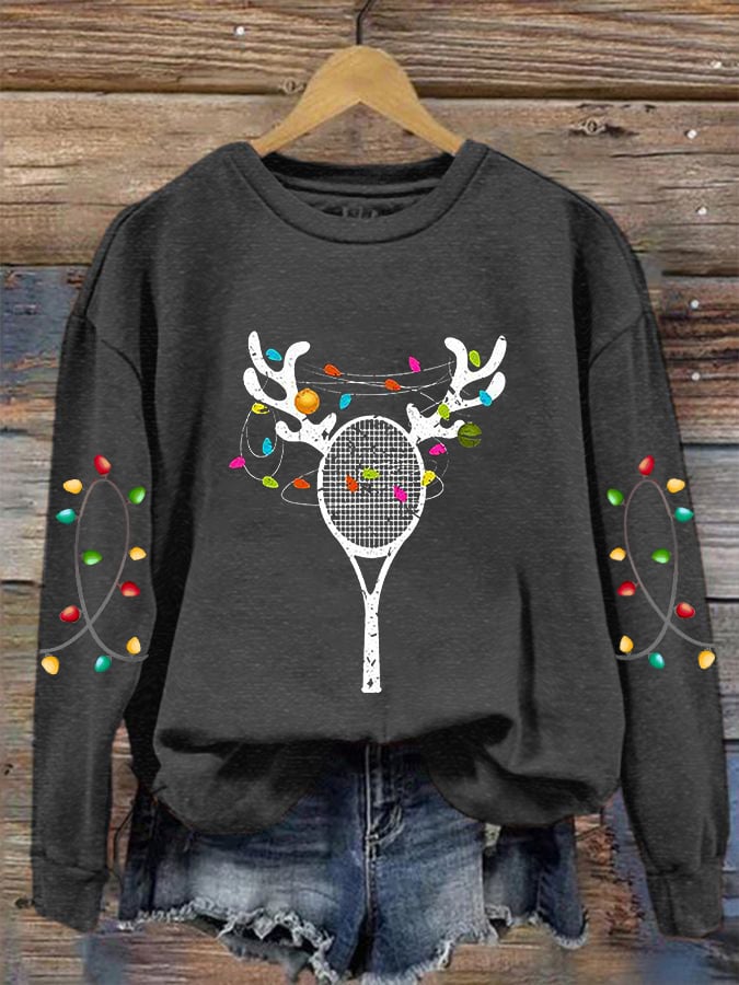 Women's Christmas Tennis Racket Printed Casual Sweatshirt