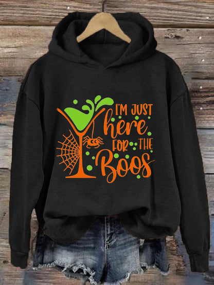 Women's Funny Halloween I’m Just Here for the Boos Printing Casual Hoodie