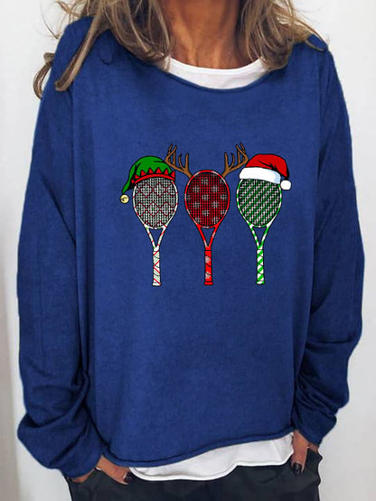 Women's Christmas Tennis Racket Print Long Sleeve Top