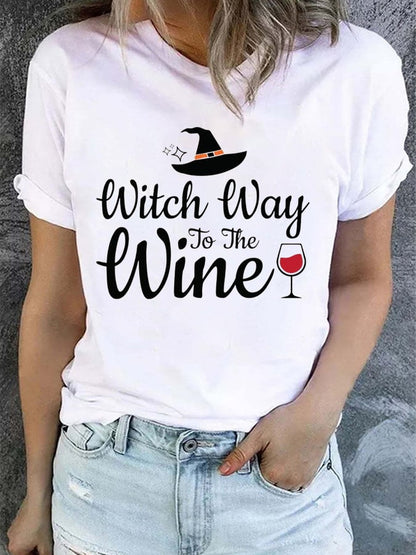 Women's Witch Way To The Wine Print T-Shirt