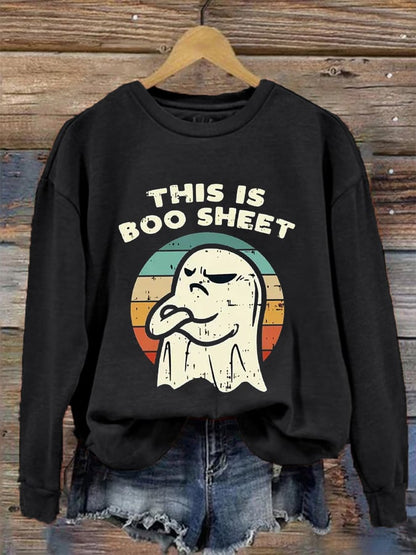 Women's Halloween This Is Boo Sheet Funny Ghost Print Casual Sweatshirt