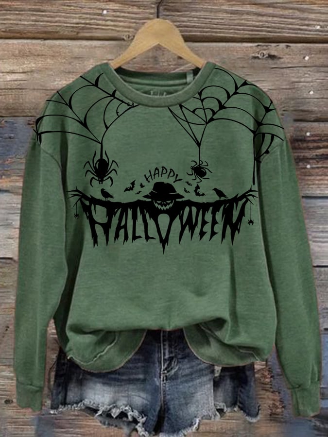 Happy Halloween Print Round Neck Sweatshirt