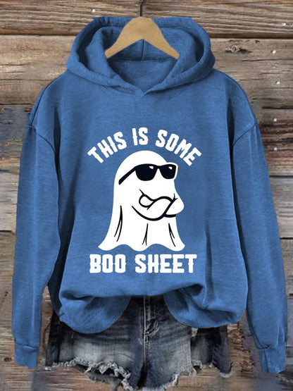 Women's Halloween This Is Some Boo Sheet Printed Casual Hooded Sweatshirt