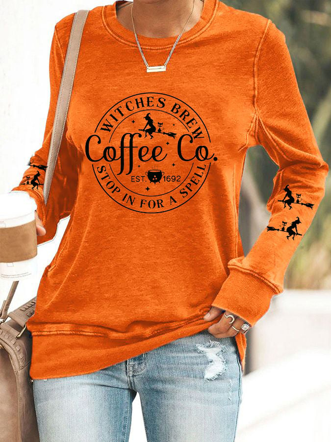 Women's Halloween Funny Coffee Co Witches Brew Printed Sweatshirt