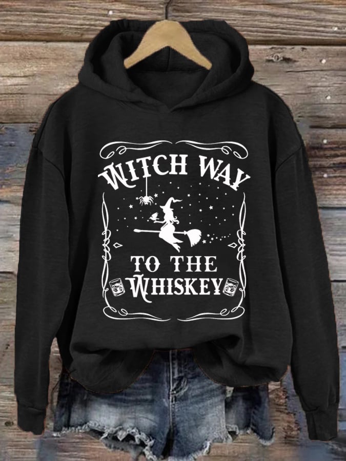 Women's Halloween Witch Way To The Whiskey Hoodie