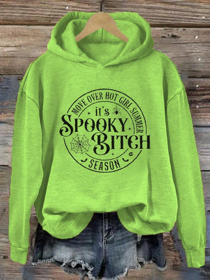 Women's Halloween Move Over Hot Girl Summer It's Spooky Bitch Season Print Casual Hoodie