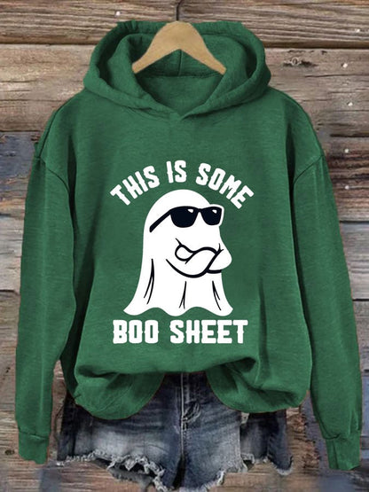 Women's Halloween This Is Some Boo Sheet Printed Casual Hooded Sweatshirt