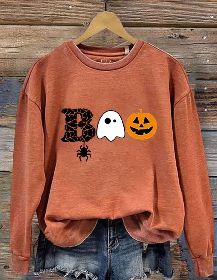 Women's  Halloween Boo Print Sweatshirt