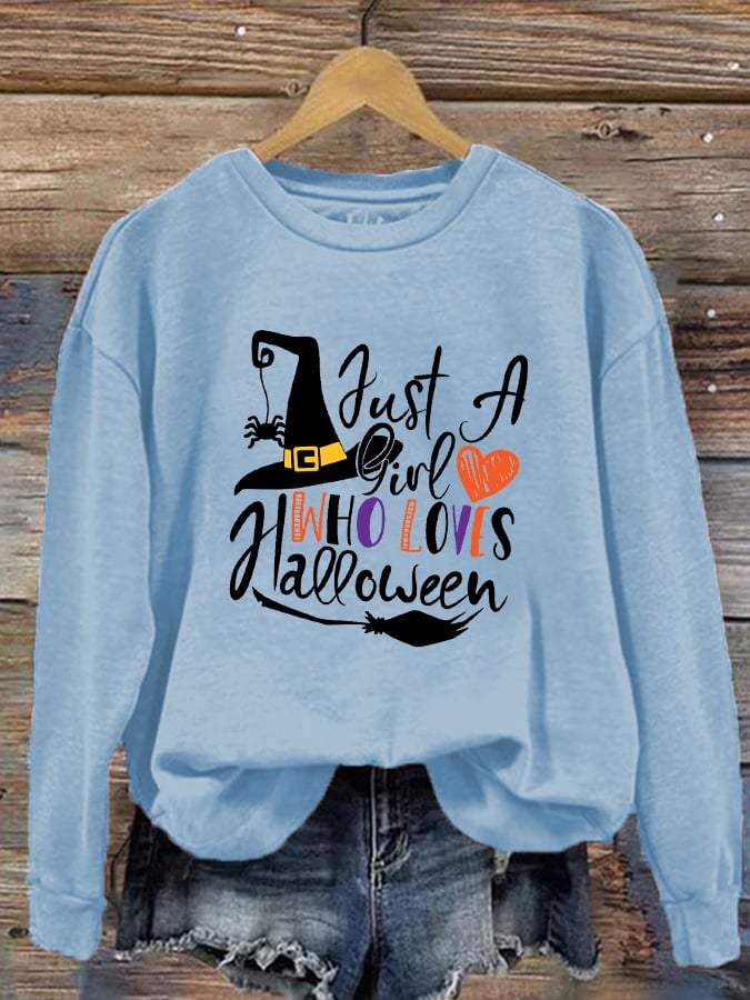 Women's "Just a Girl Who Loves Halloween" printed casual sweatshirt