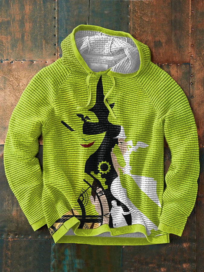 Men's Retro Witch Halloween Print Waffle Hoodie