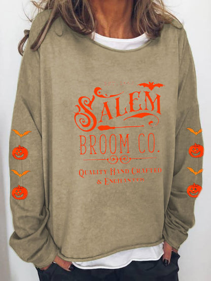 Women's Halloween Salem Broom Co Casual Long-Sleeve T-Shirt