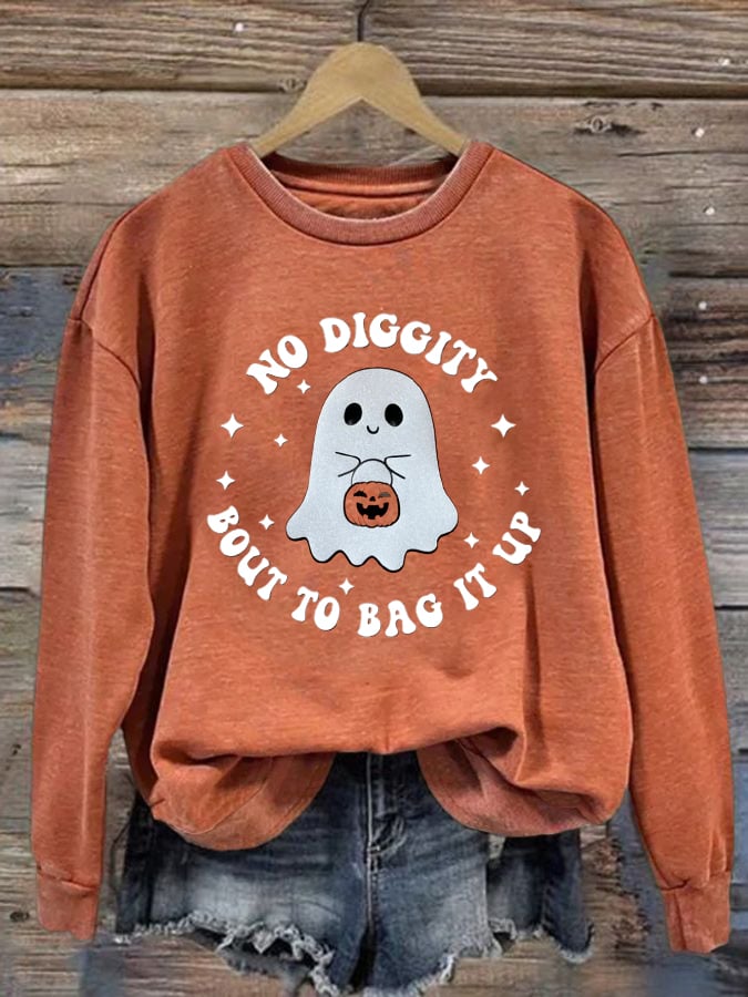 Women's No Diggity Bout To Bag It Up Printed Cute Ghost Sweatshirt