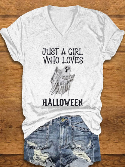 Women's "Just a Girl Who Loves Halloween" Printed T-Shirt