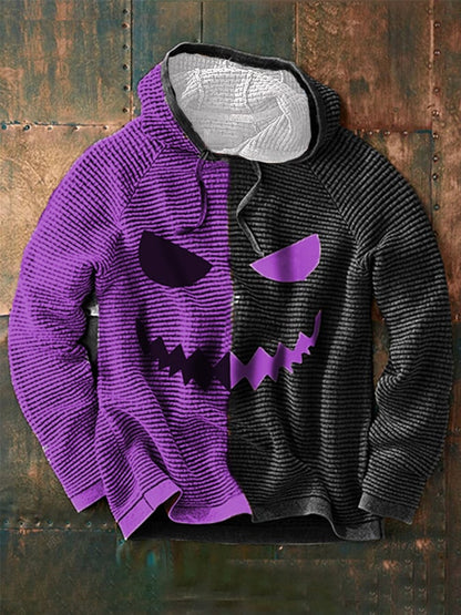 Men's  Halloween Contrast Hooded Drawstring Sweater