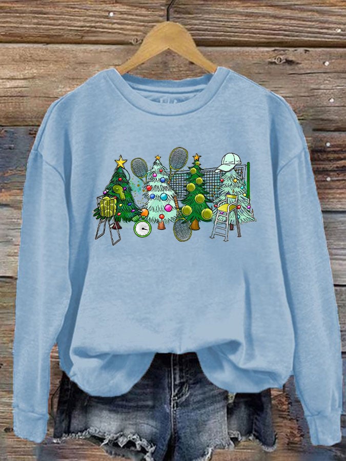 Women's Tennis Christmas Tree Print Sweatshirt