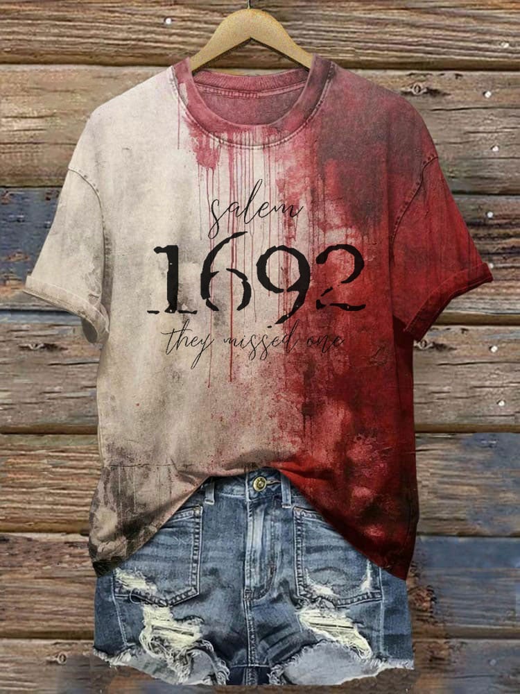 Women's Blood Dark Gothic Salem Witch 1692 They Missed One Halloween Art Printed T-Shirt