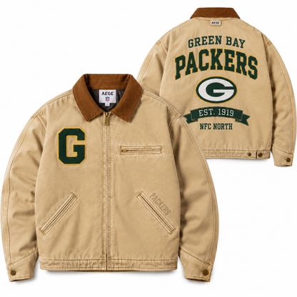 UNISEX GREEN BAY PACKERS VINTAGE TAN CANVAS WORKWEAR JACKET | AEGE
