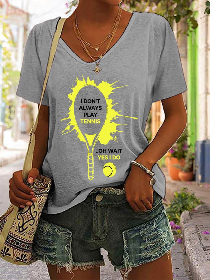 Women's Tennis Print V-Neck T-Shirt