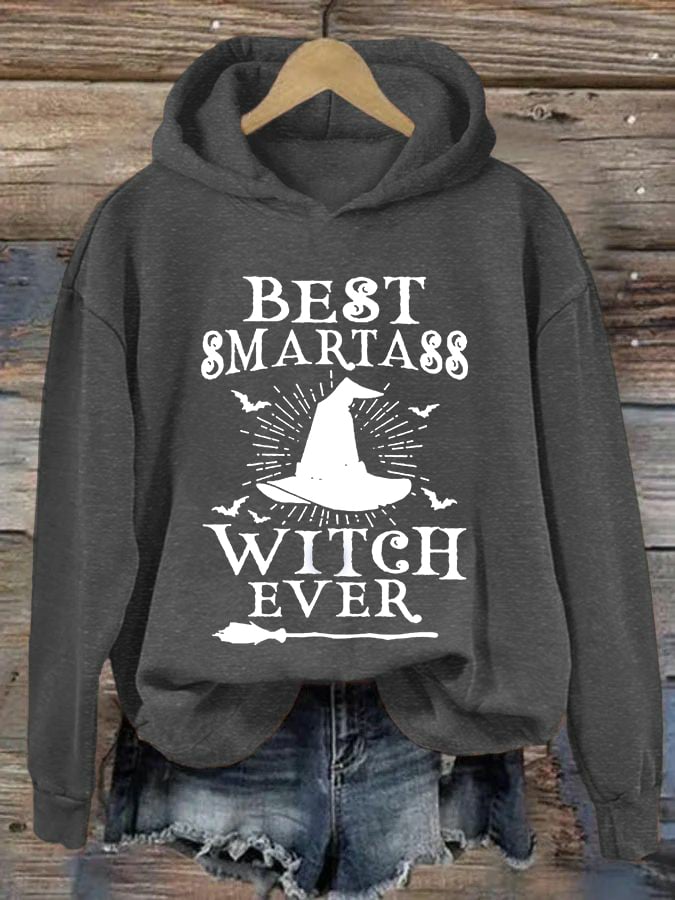 Women's Halloween Best Smartass Witch Ever Print Hoodie