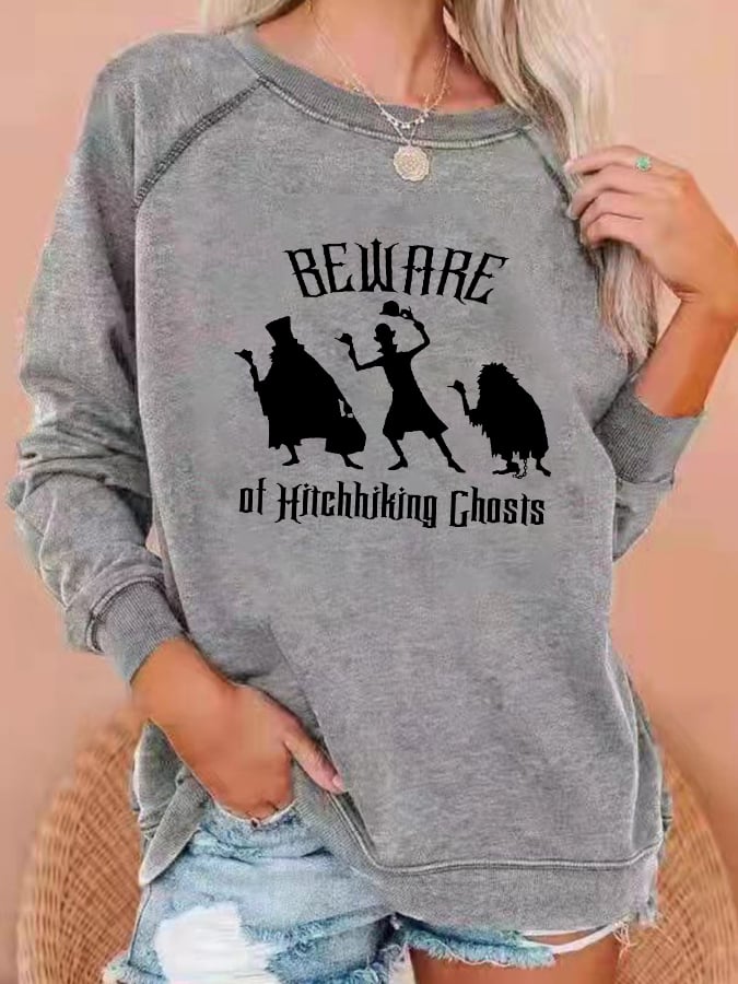 Women's Halloween Ghosts Silhouette Print Sweatshirt