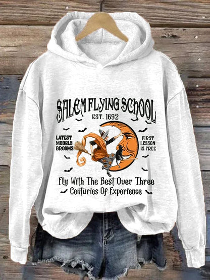 Women's Funny Halloween Salem Witch Salem Flying  Casual Hoodie