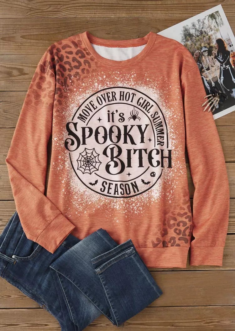 Women's Halloween Move Over Hot Girl Summer It's Spooky Bitch Season Leopard Print Sweatshirt