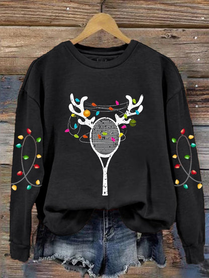 Women's Christmas Tennis Racket Printed Casual Sweatshirt