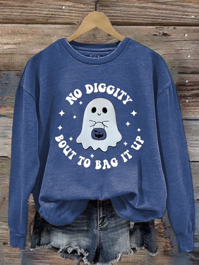 Women's No Diggity Bout To Bag It Up Printed Cute Ghost Sweatshirt