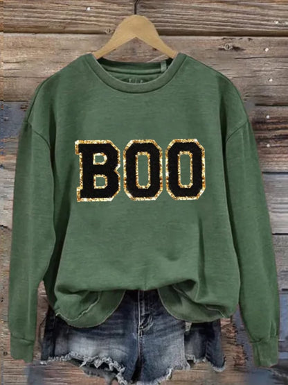 Women's Halloween BOO Print Casual Sweatshirt