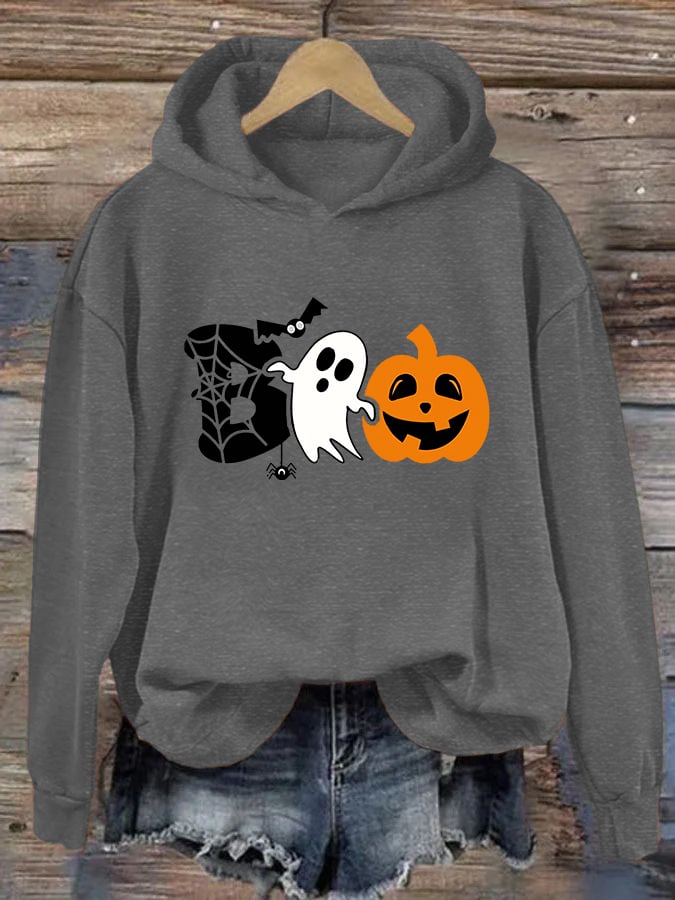 Women's Halloween Spooky Spider Boo Casual Hoodie