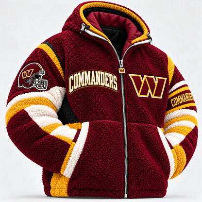 UNISEX WASHINGTON COMMANDERS SHERPA FLEECE ZIP UP HOODIE JACKET