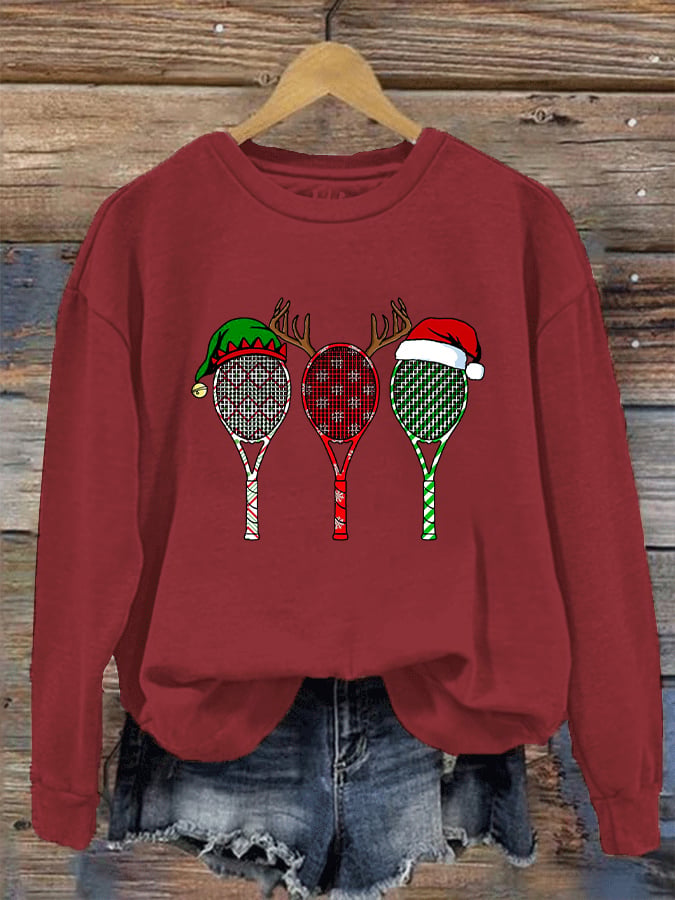 Women's Christmas Tennis Racket Printed Casual Sweatshirt