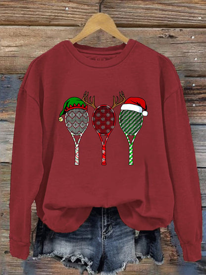 Women's Christmas Tennis Racket Printed Casual Sweatshirt