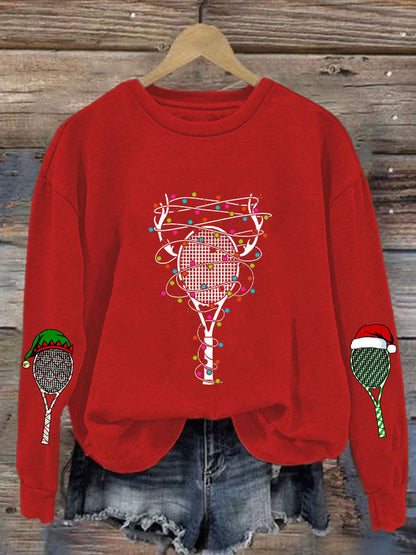 Women's Christmas Tennis Racket Printed Casual Sweatshirt