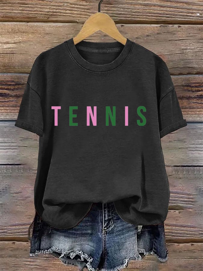 Women's Tennis Printed Round-Neck Casual T-Shirt
