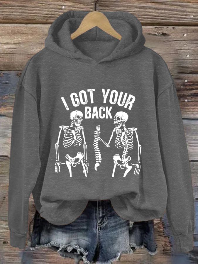 Women's I Got Your Back Skeleton Casual Hooded Sweatshirt