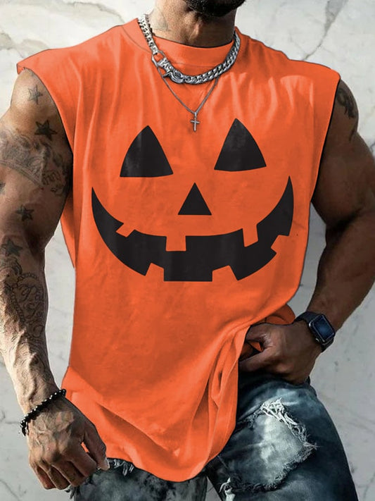 Men'S Lantern Pumpkin Halloween Print Vest